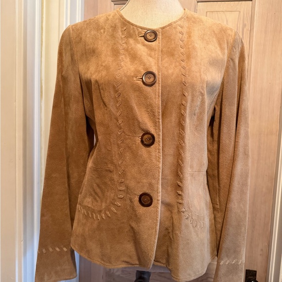 David Brooks Tan Suede Blazer with Button Detail - Picture 2 of 11